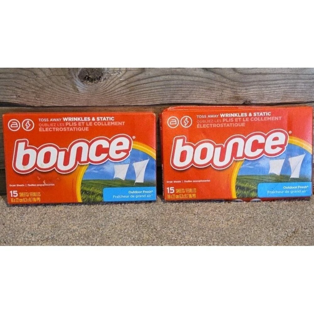 Bounce Outdoor Fresh Scent Fabric Softener 15 Sheets New 2 BOXES 30 SHEETS TOTAL